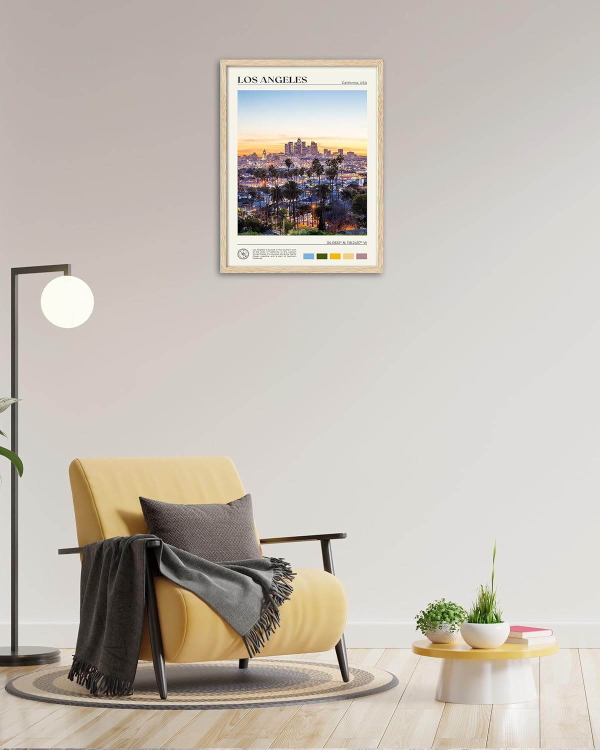 HesenDot Natural OAK Wood Los Angeles Cityscape Framed Wall Art,12x16in City Skyline Canvas Wall Print,Modern Urban Landmark Wall Decor for Living Room,Bedroom,Office Gallery Gifts Set of 1