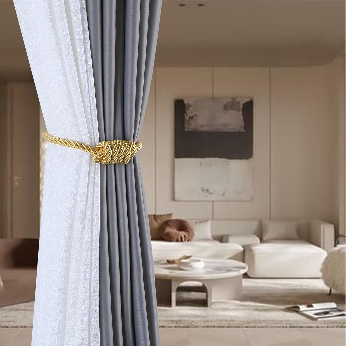 Fenghuangwu 2Pack Magnetic Curtain Tiebacks – Bohemian Style Handmade Woven Tie-Backs for Drapes,Elegant Exquisite Knot Holdbacks,Outdoor Boho & Modern Home Decor-Cotton