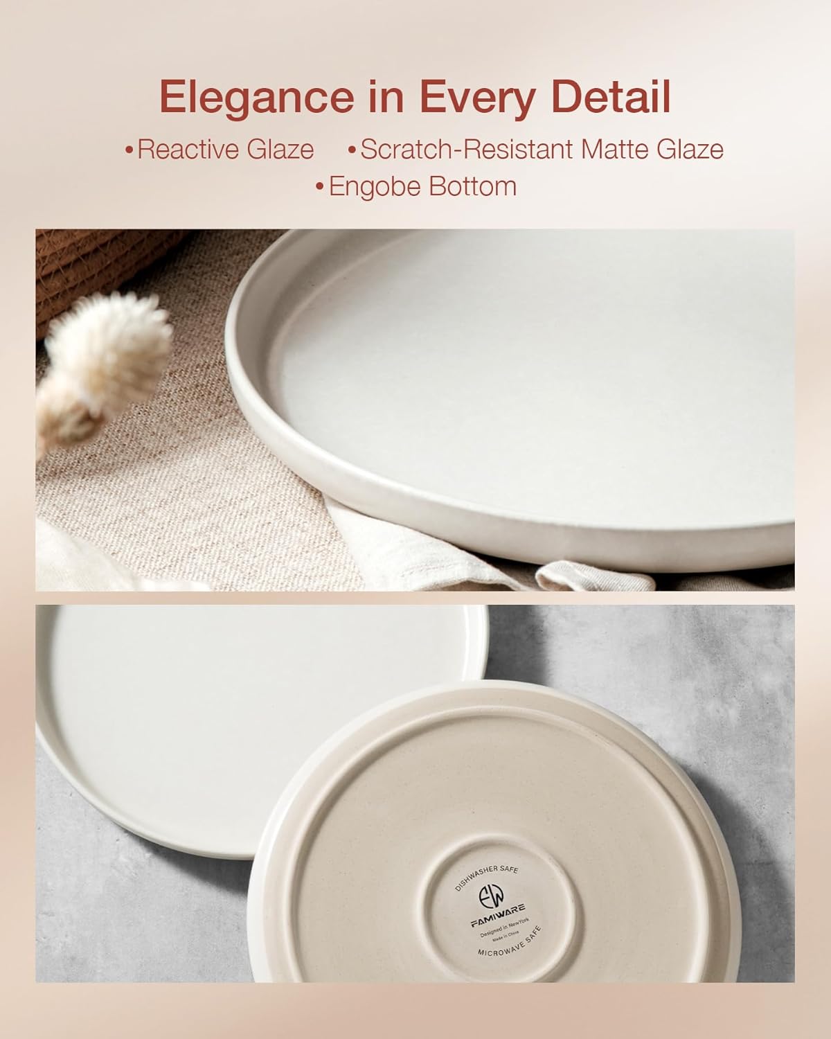 Famiware Milkyway Plates and Bowls Sets, 18 Pieces Dinnerware Sets, Reactive Glaze Dish Set, Stoneware Dishes Set for 6, Matte White