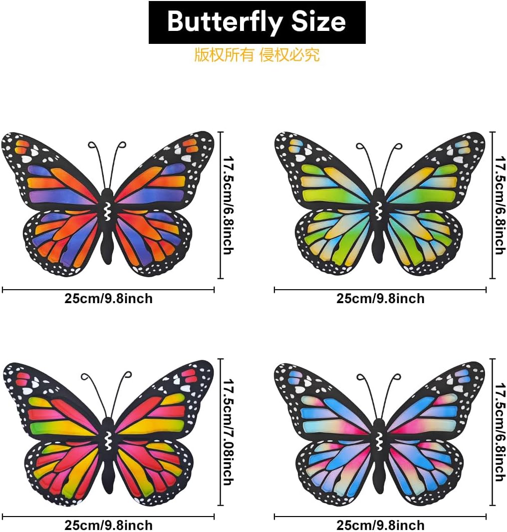 Metal Butterfly Wall Decor - 4 Pack 9.8in Butterflies Wall Sculpture Hanging Decorations for Yard Patio Garden Fence Decor, Housewarming Gift for Mom Friends