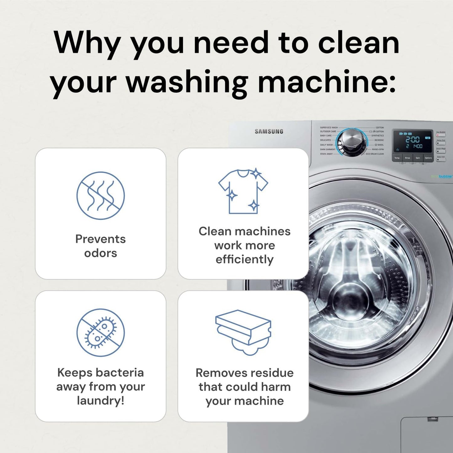 Grab Green Washing Machine Cleaner, 2 Count, Fragrance Free, Mineral Based Removes Deposits and Odors, Naturally Cleans