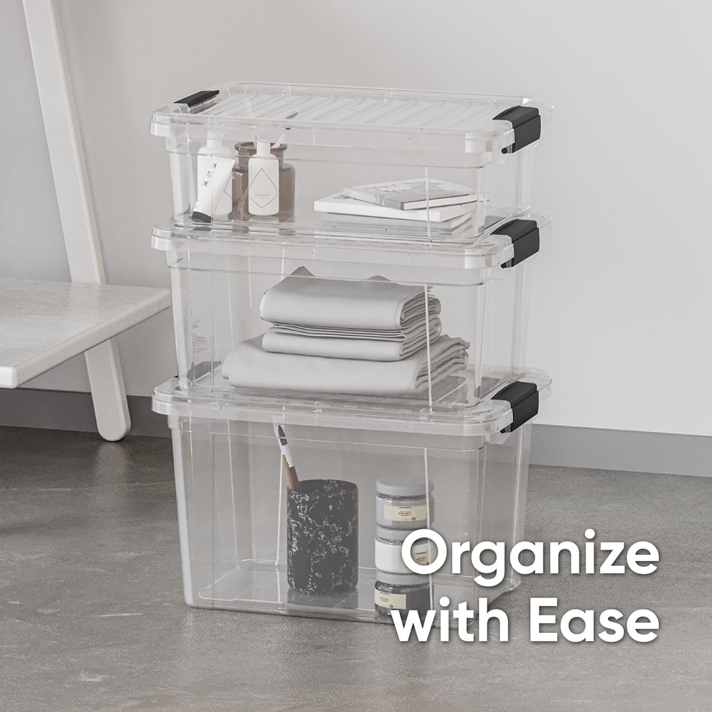 Superio Clear Storage Boxes with Lids, 7.4 Quart BPA Free Plastic Containers, Bins for Organizing
