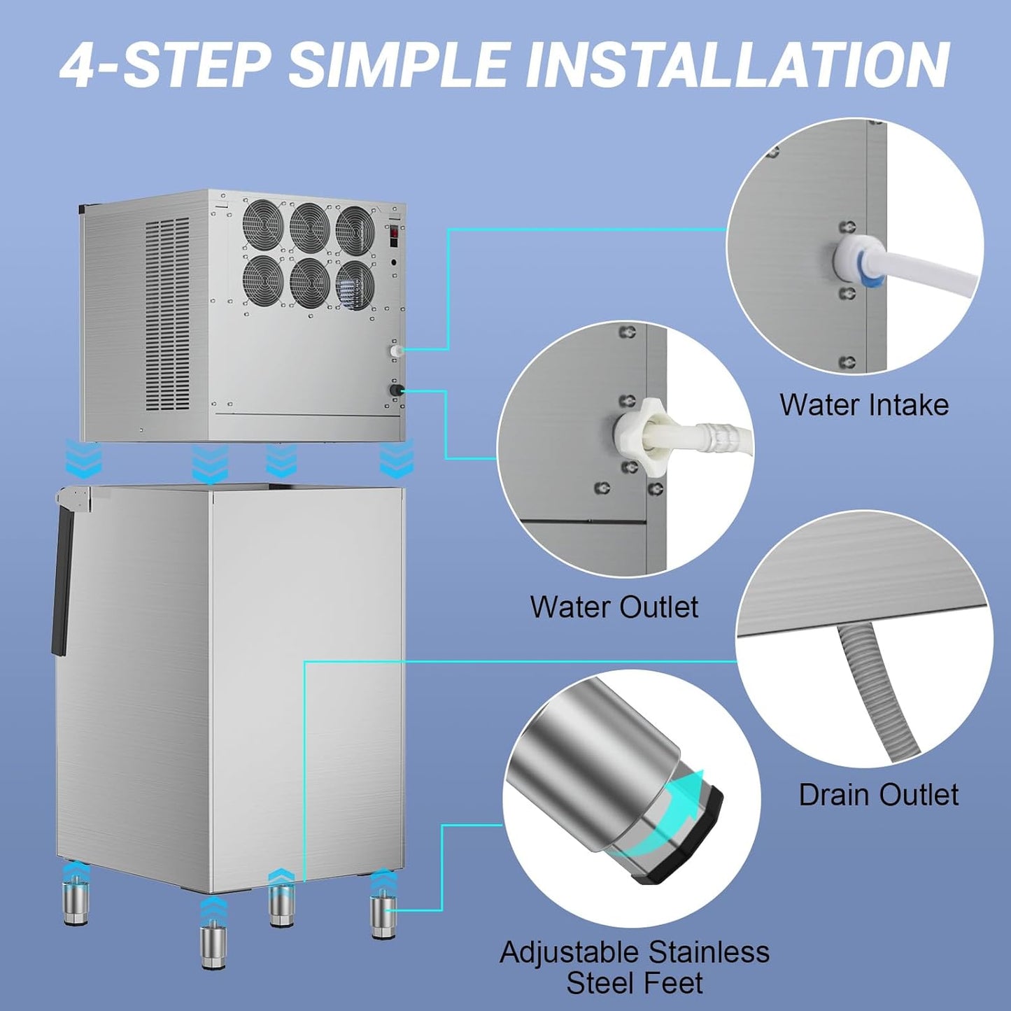 Commercial Ice Maker 600 Lbs/24H Ice Machine Large Capacity Stainless Steel, 182 Ice Trays Industrial Ice Machine, 350 Lbs Storage Commercial Ice Maker Machine Freestanding, Cube Ice Maker Commercial