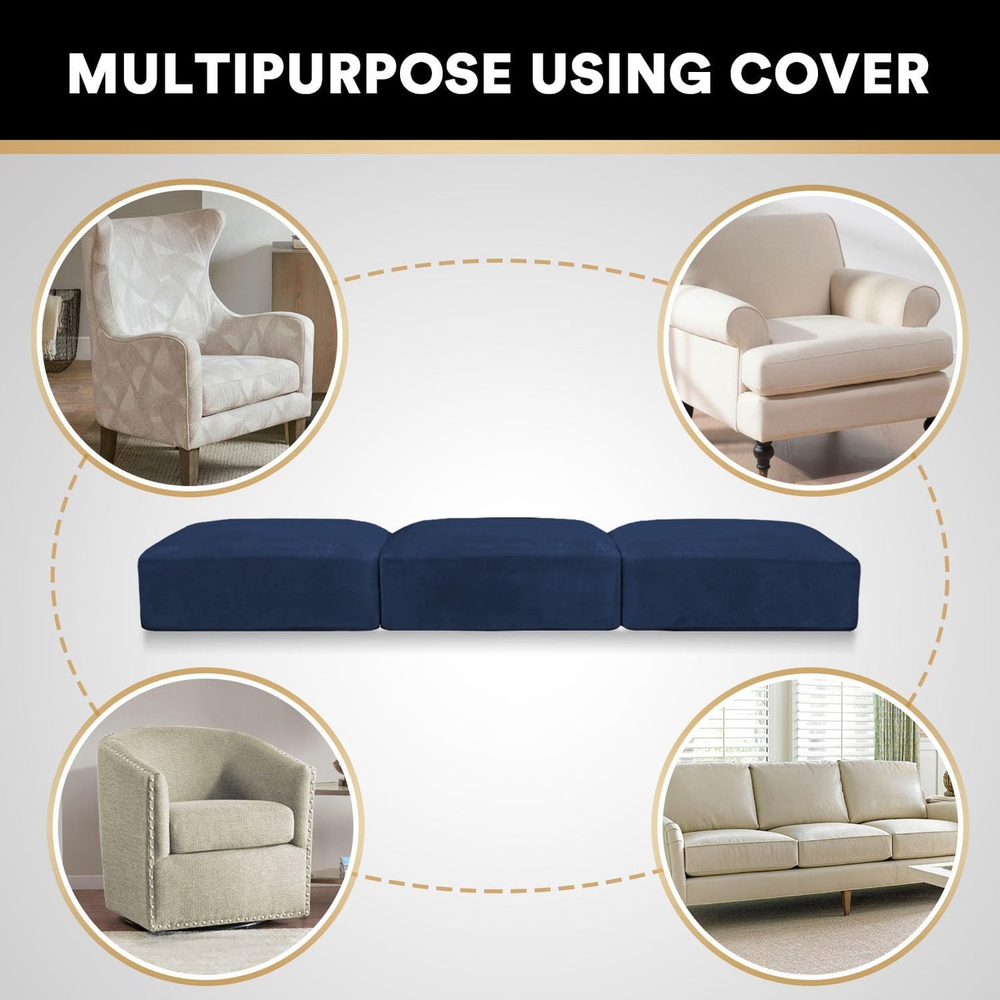 PrinceDeco Velvet Couch Cushion Covers 3 Pieces Velvet Separate Couch Cover Stretch Sofa Slipcover Washable Furniture Protector for Sectional Sofa(Each Width Up to 40", Navy)