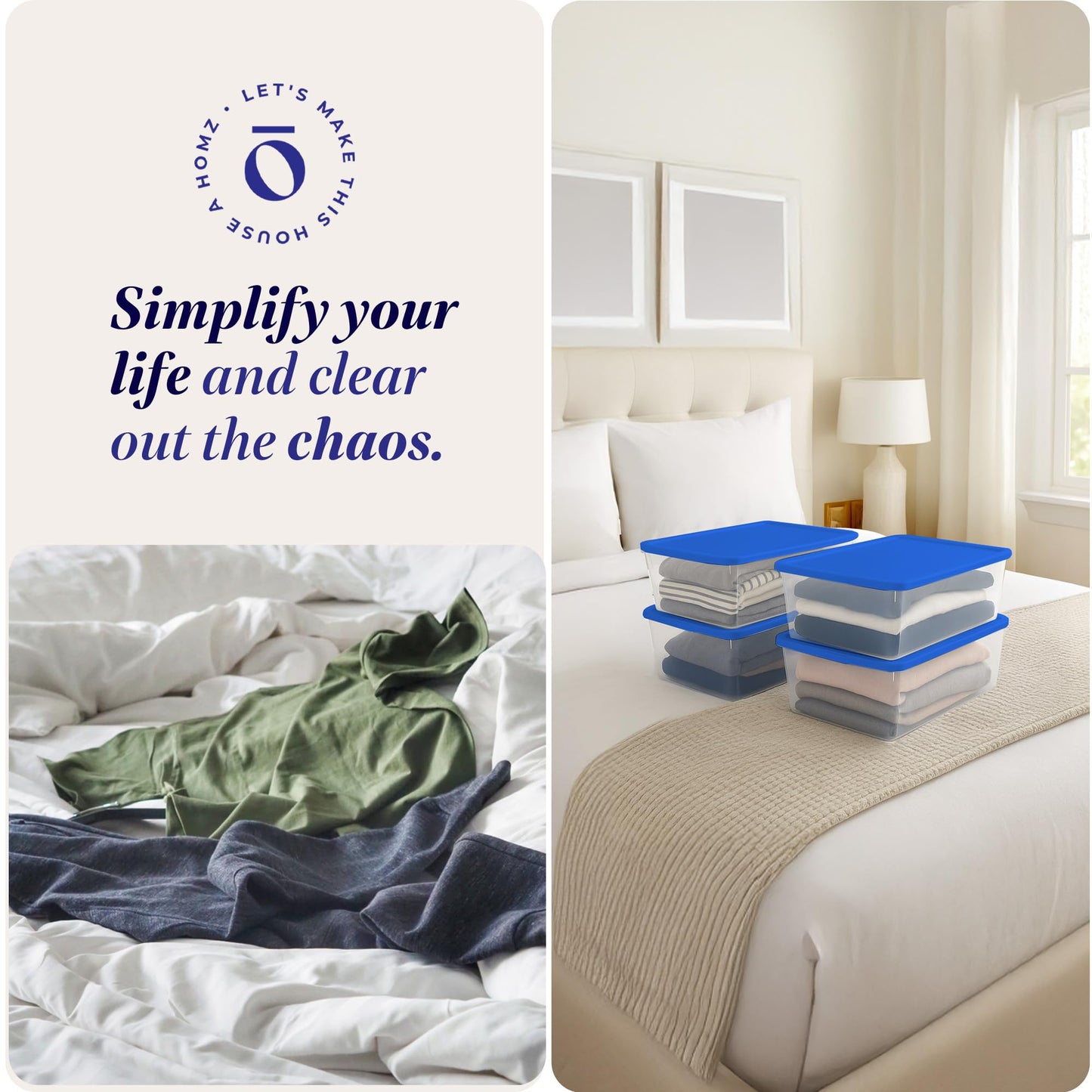HOMZ 4-Pack Snaplock, Small Clear Plastic Storage Organizer Bins w/Lids, 12 Quart, Blue - Stackable