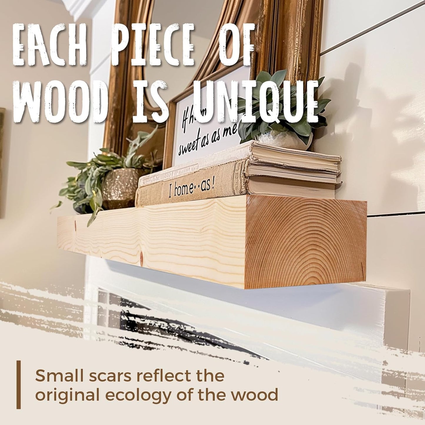 72x7x3 Fireplace Mantel - Solid Rustic Wood Wall Mounted Floating Shelf - DIY Color - with Invisible Heavy Duty Steel Bracket