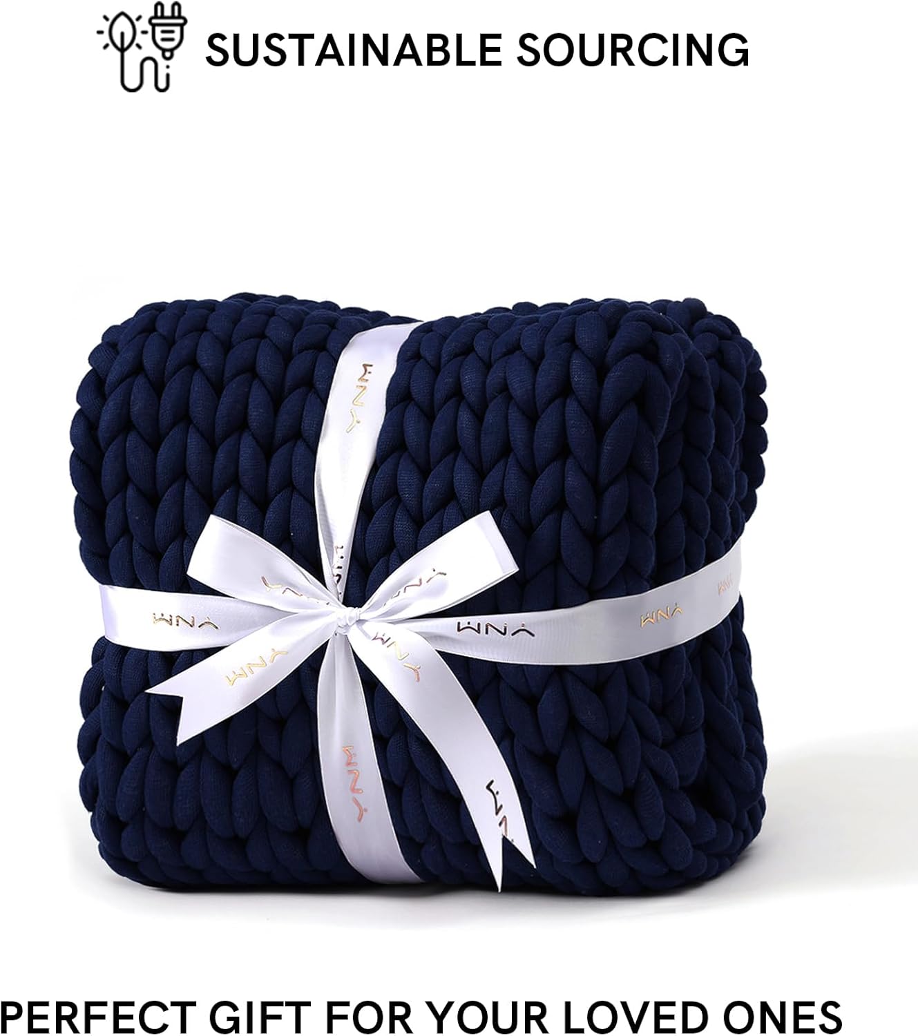 YnM Chunky Throw Blanket, Medium-Weight, Hand Knitted, Skin Friendly, Ventilated and Breathable, Machine Washable, Home Décor Piece for Couch, Sofa and Bed (Indigo Blue, 50x70 Inch)