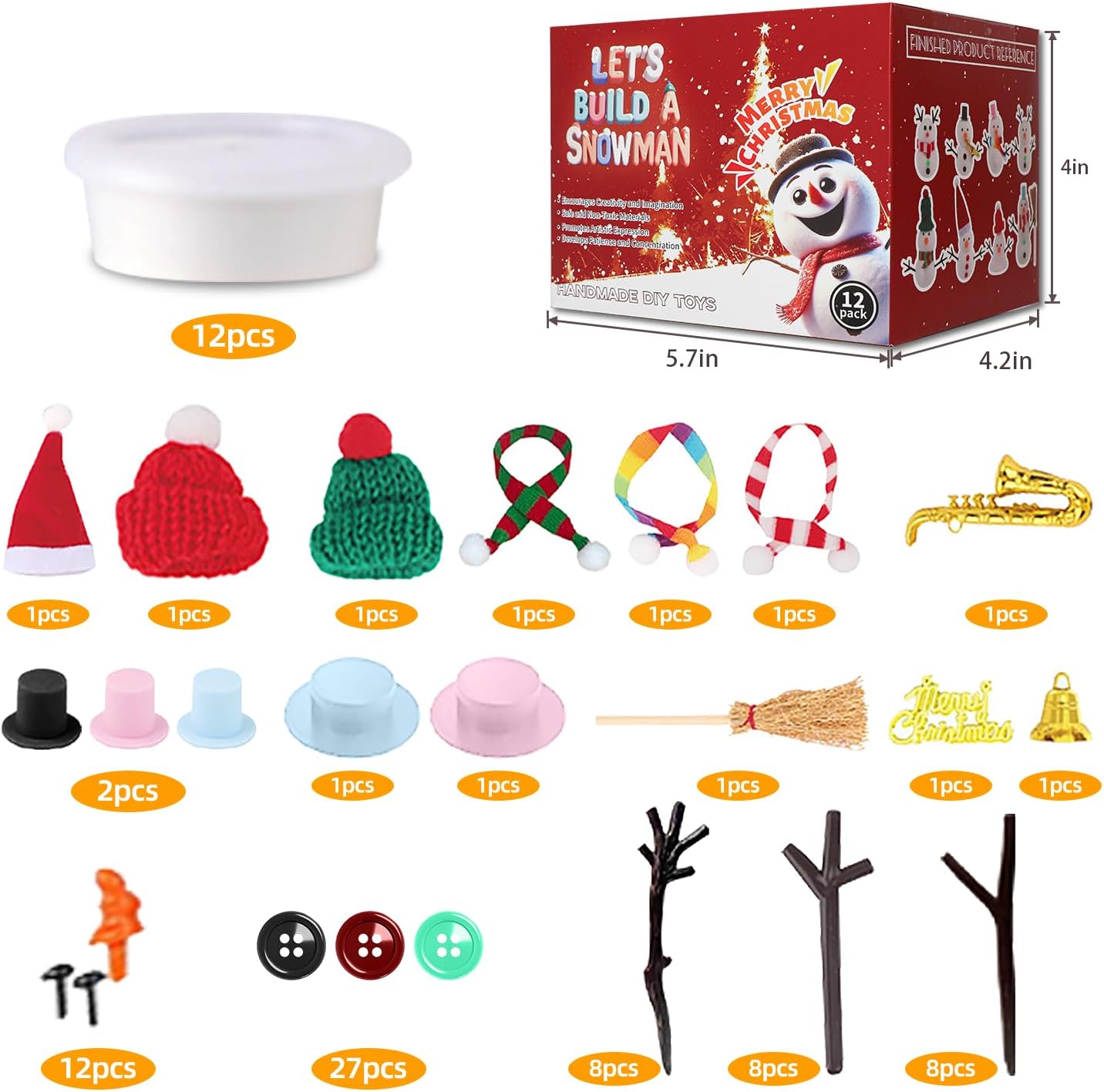 Build a Snowman Kit - Christmas Crafts, Modeling Clay DIY Kit, Creative Kids Air Dry Modeling Clay, Xmas Holiday Party Decor Gift