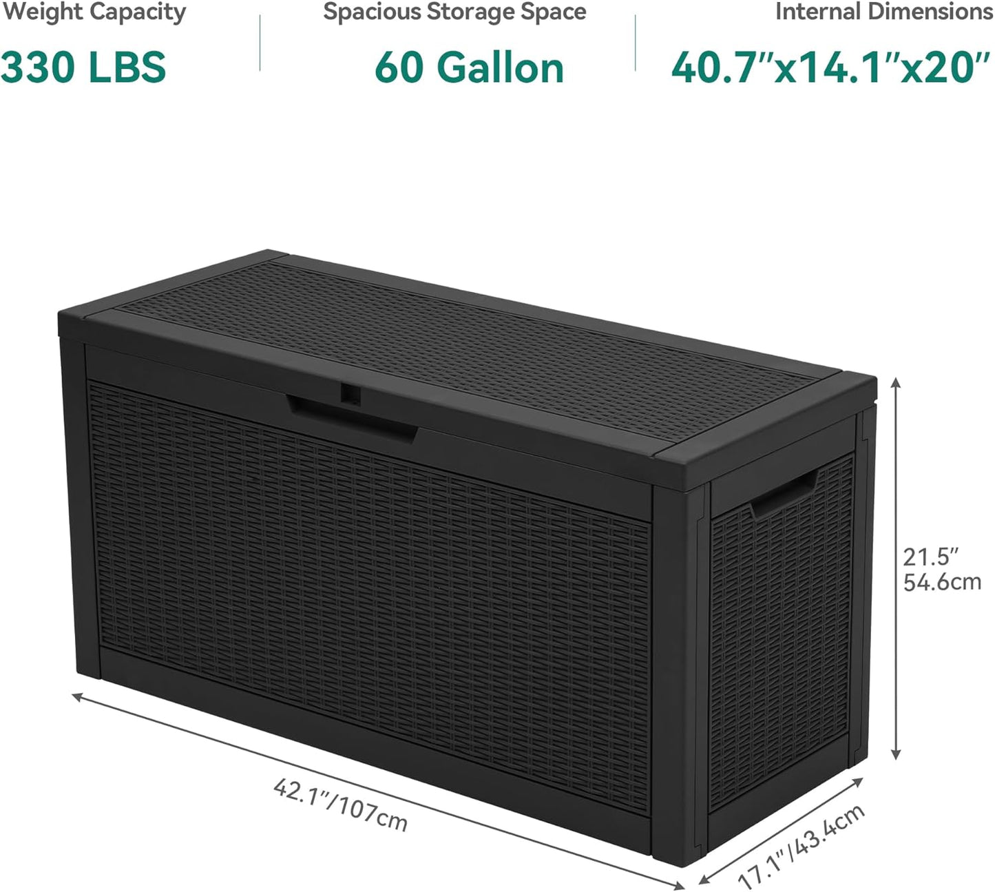YITAHOME 60 Gallon Resin Deck Box, Weather Resistant Outdoor Rattan Storage Box, Lockable Indoor Outdoor Storage for Supplies and Essentials, Black