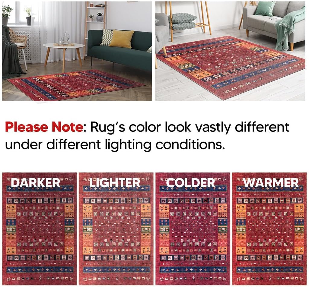 Keen Home Design 6x9 Rug - Machine Washable Area Rug with Non-Slip Backing, Ideal for Living Room, Dining Room, Bedroom - Vintage, Easy Clean, Durable, Low Pile Rug - (6' x 9')