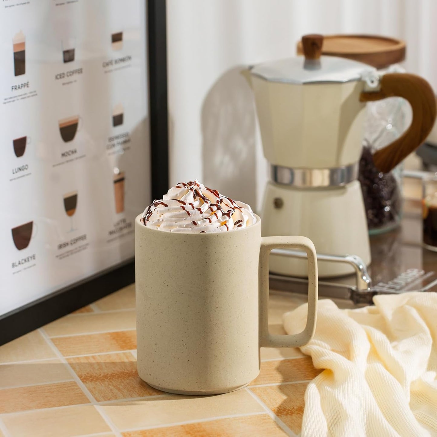 E-liu Porcelain Tea Mugs Coffee Mug Set, Large 15 Ounces Cups for Coffee, Tea, Cocoa, and Mulled Drinks, Set of 6, Unglazed (Natural)