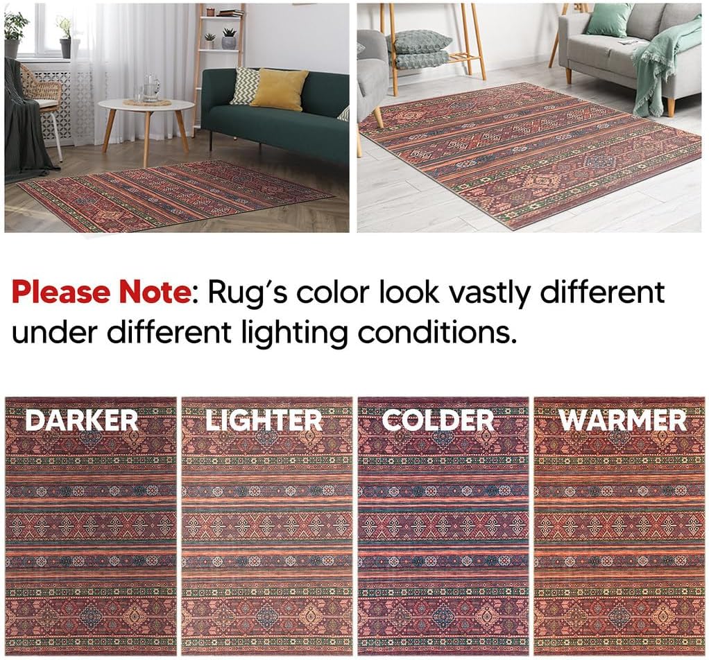 Keen Home Design 5x7 Rug - Machine Washable Area Rug with Non-Slip Backing, Ideal for Living Room, Dining Room, Bedroom - Vintage, Easy Clean, Durable, Low Pile Rug - (5' x 7')