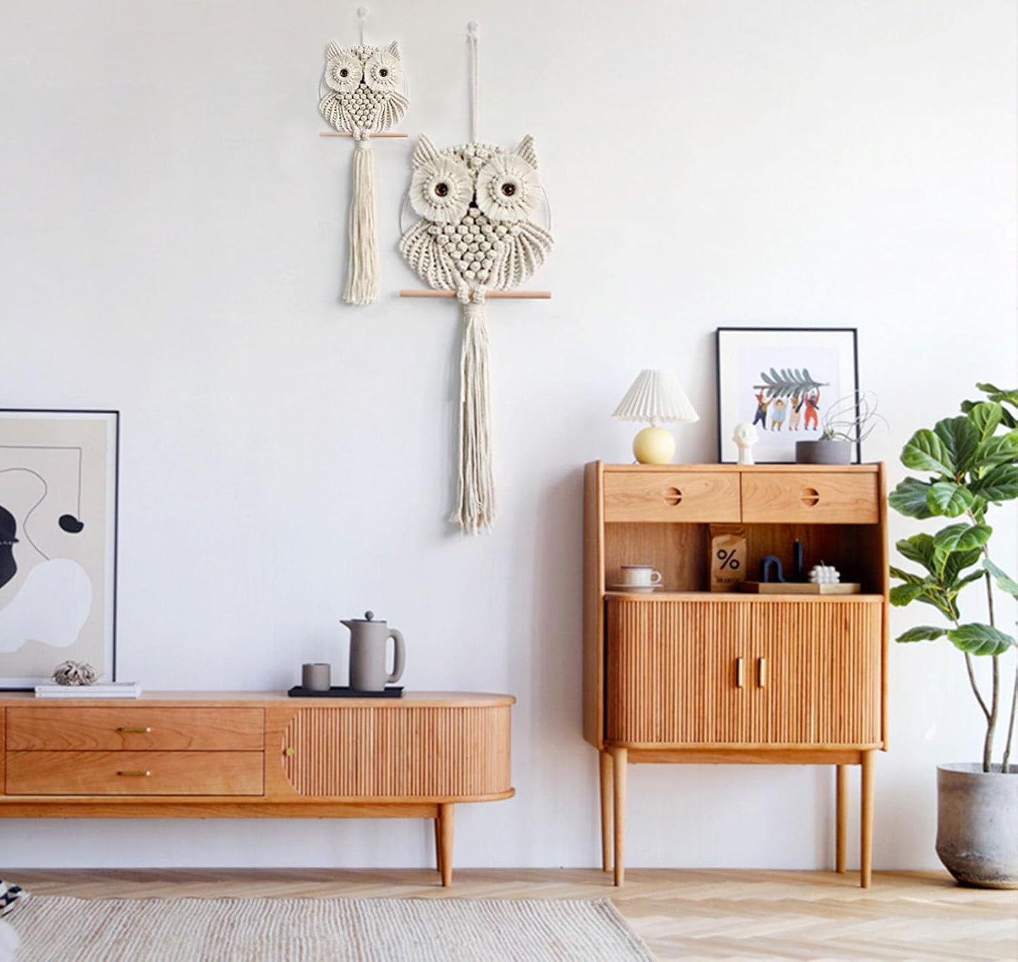 Achart Owl Macrame Wall Hanging-Hand Woven Boho Tapestry-Macrame Wall Decor -Owl Decor for Bedroom, Living Room, Nursery (Beige-Small)