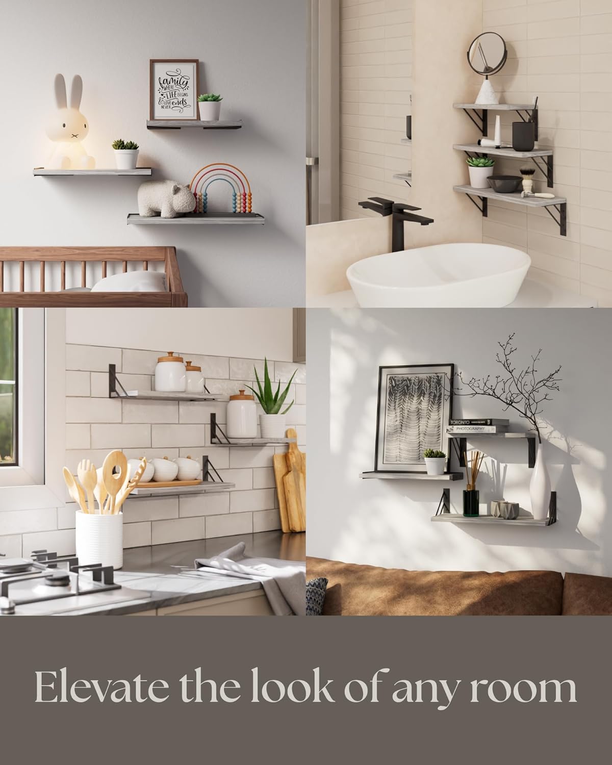 BAYKA Wall Shelves for Bedroom Decor, Floating Wall Shelves for Living Room Kitchen Storage, Wall Mounted Rustic Wood Floating Shelves for Kids Books,Corner Shelves for Bathroom(White,Set of 3)