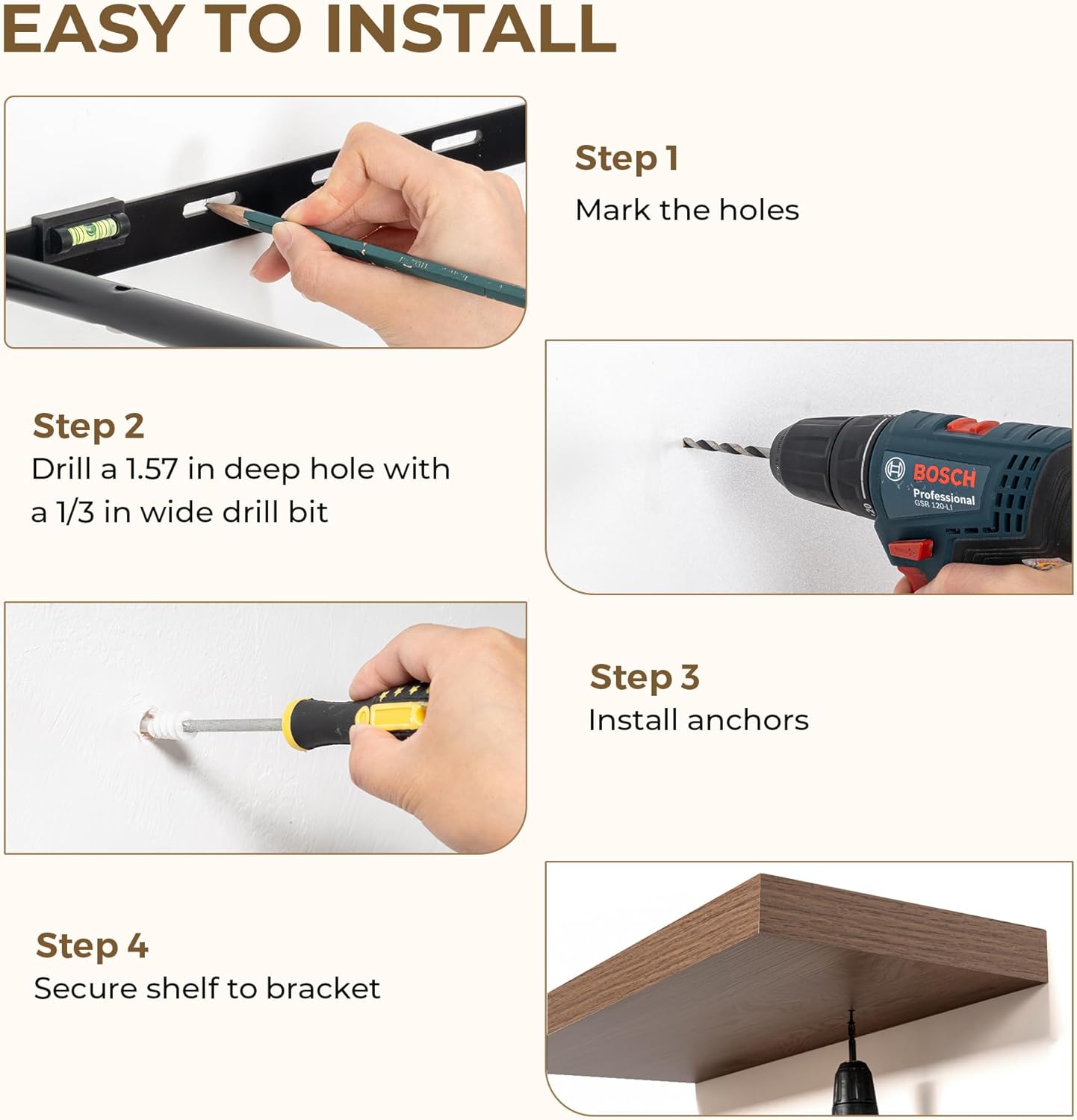 Dreamland 48 Inches Floating Shelves for Wall, 9.3" Deep Long Floating Shelves Set of 1, Large Display & Storage Shelf, Wall Shelf for Bathroom Bedroom Living Room Kitchen Office, Walnut