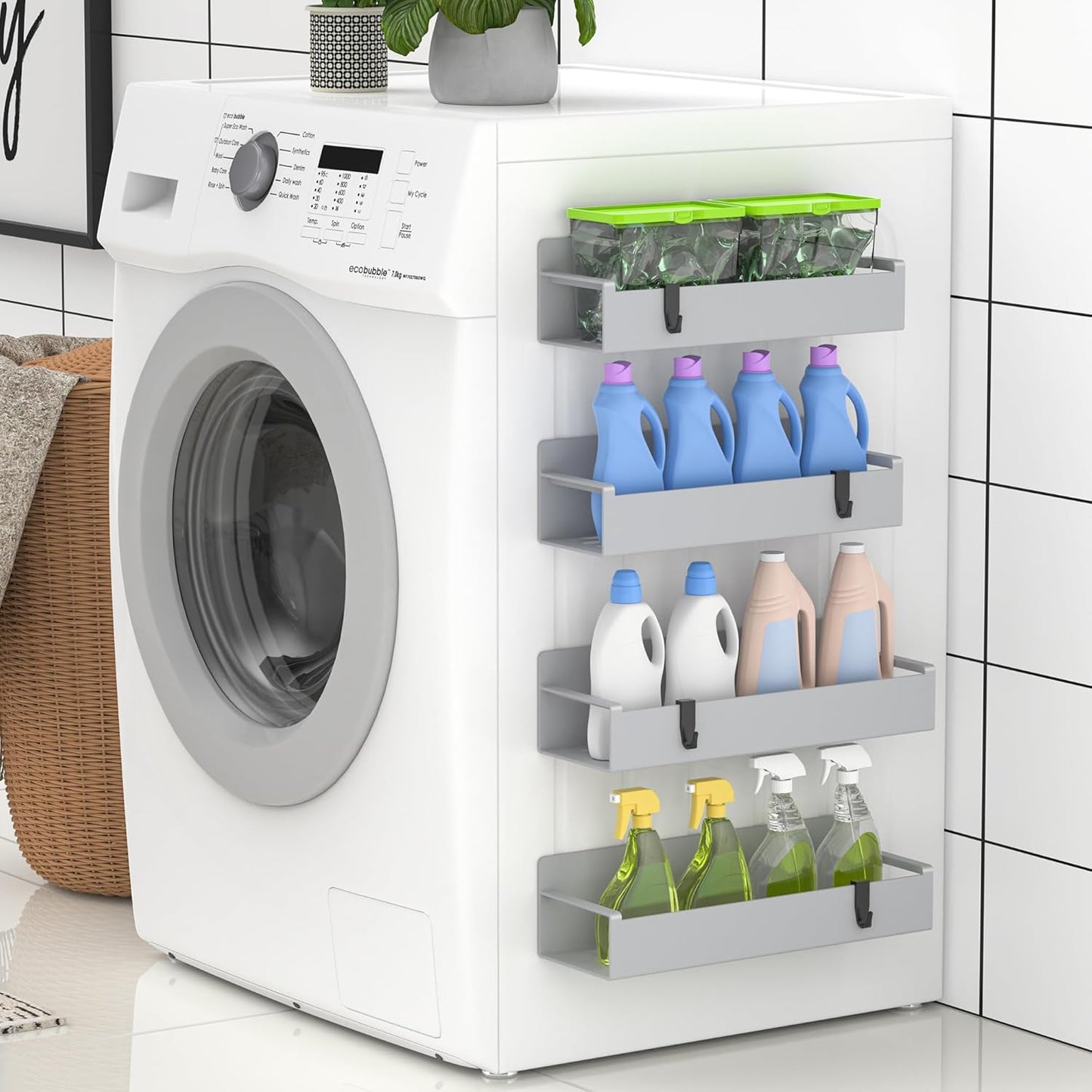 4 Pack Magnetic Spice Rack Organizer for Refrigerator and Oven, Light Gray Fridge Organizers and Storage for Kitchen