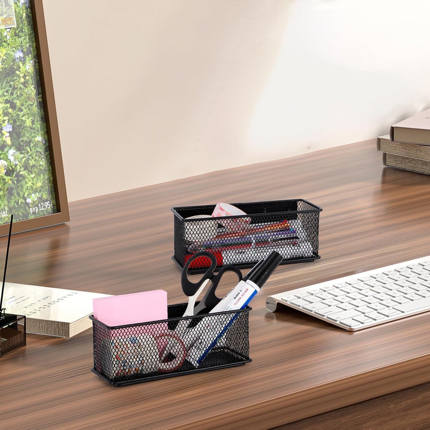 6.29'' × 2.28'' × 2.48 Black Magnetic Basket for Refrigerator Magnetic Pen Holder Locker Organizer for Home Office Accessories Magnetic Basket for Whiteboard,Set of 2