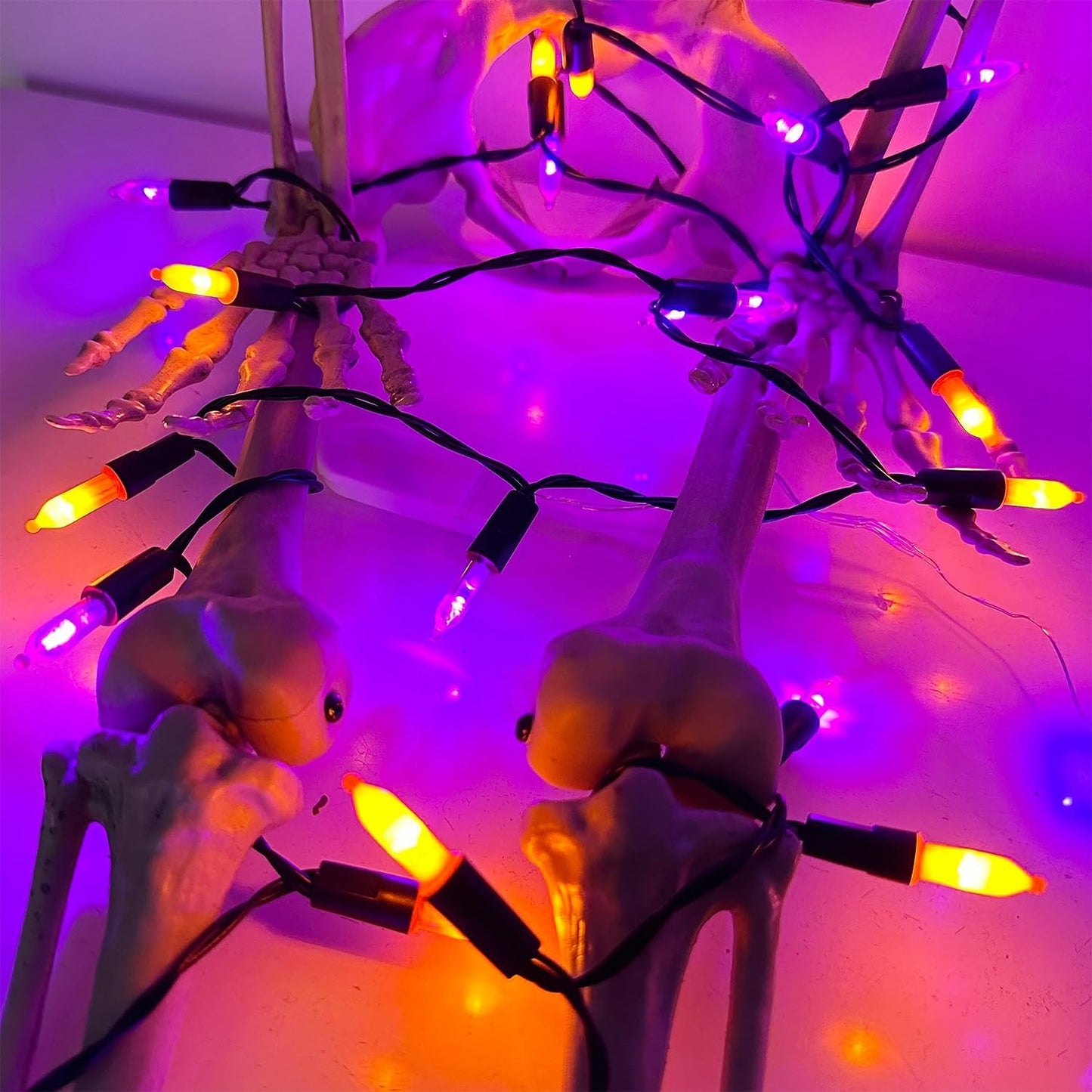 WATERGLIDE 2 Pack 50 LED Outdoor Halloween Lights, 16 FT Mini String Light with 8 Modes, Waterproof Battery Operated Tree Lights for Indoor Outdoor Patio Garden Party Decoration, Orange & Purple