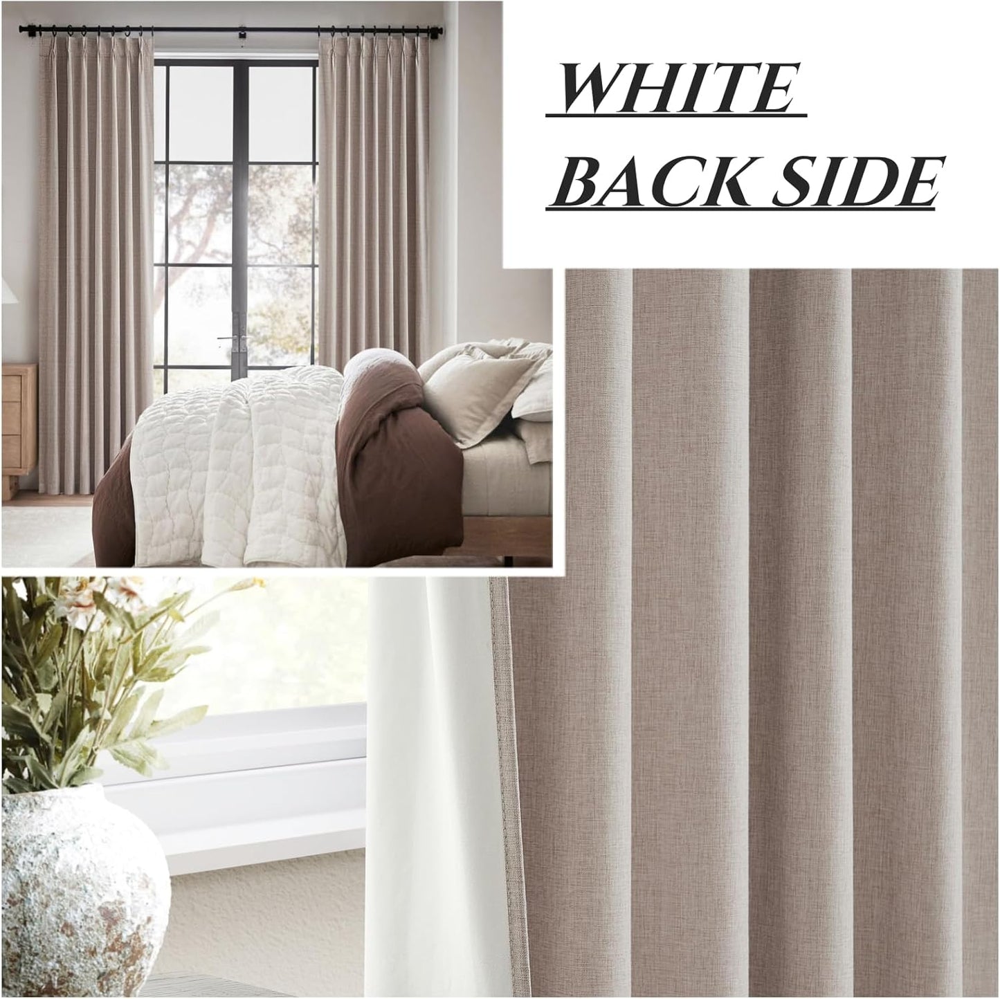 Pinch Pleated Farmhouse Curtains 100 Percent Blackout Window Dining Room Curtains 96 Inches Long Burlap Rustic Linen Drapes for Living Room Insulated with Hooks for Track System 2 Panels