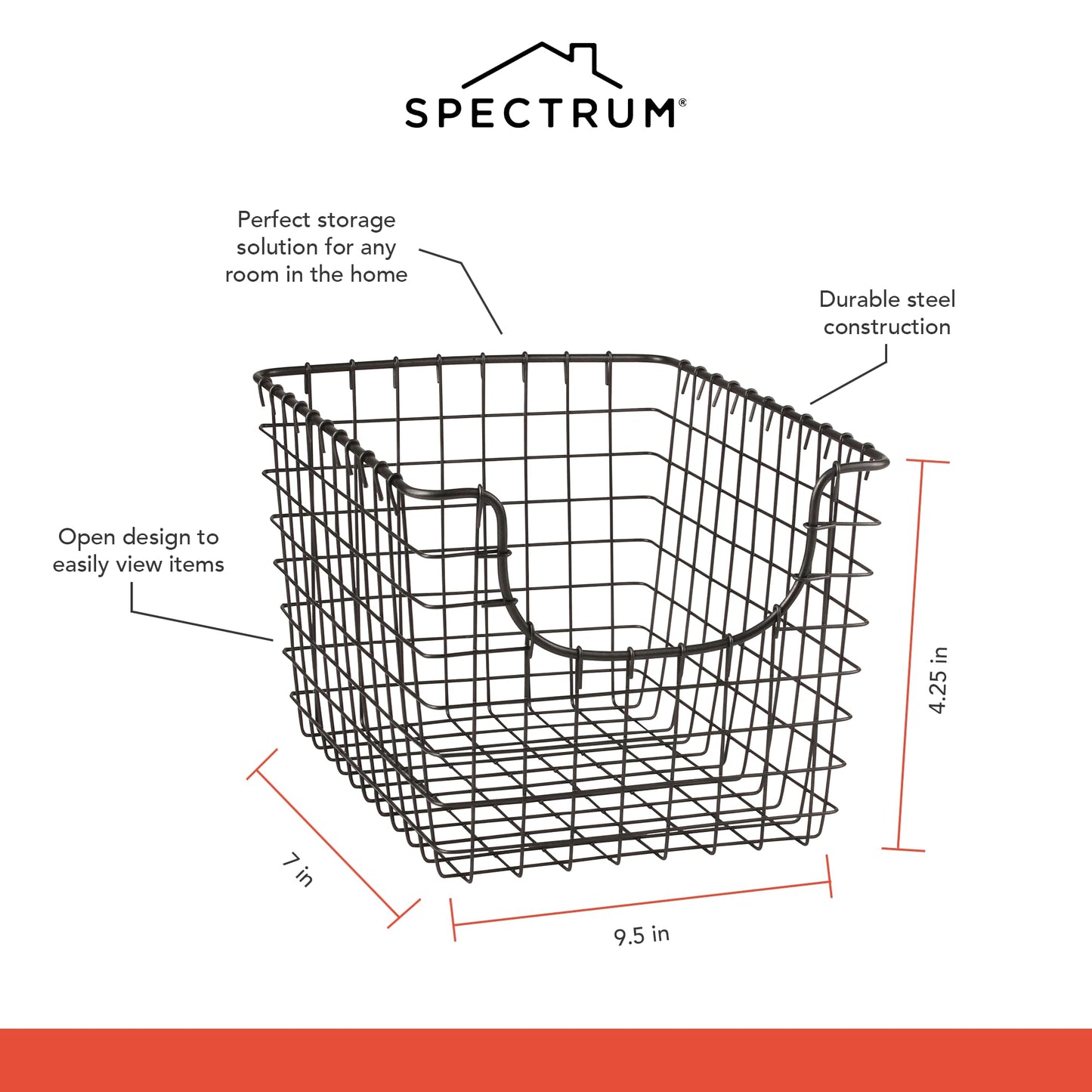 Spectrum Small Wire Scoop Storage Basket Industrial Gray Metal Wire Basket Storage Organizer for