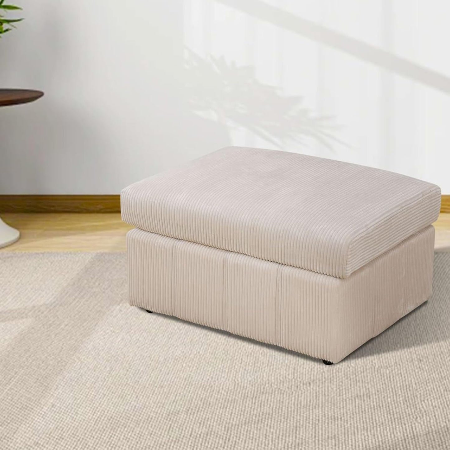 Ottoman Rectangular Storage Ottoman Bench, Flannel Footrest Stool Footstool with Lid for Living Room, Bedroom, Entryway, Beige Pink, 38"x30"x22"