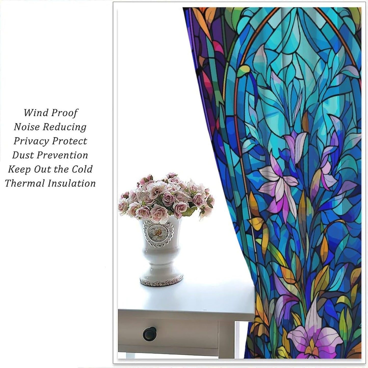 Stained Glass Curtains,Abstract Colorful Floral Geometric Art Home Decor Drapes for Bedroom Living Room Kitchen Window Treatment 2 Panels Set Total Size 63" W X 72" L Inch