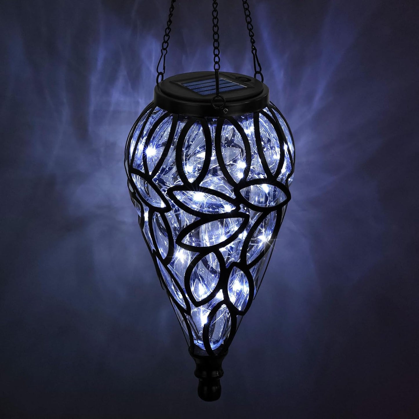 SUNNYPARK Outdoor Plastic Solar Hanging Lantern, 15 Cool White LEDs Twinkle Effect Tear-Shaped Hanging Lantern Decor Garden Decorative Solar Lights for Backyard, Patio and Lawn