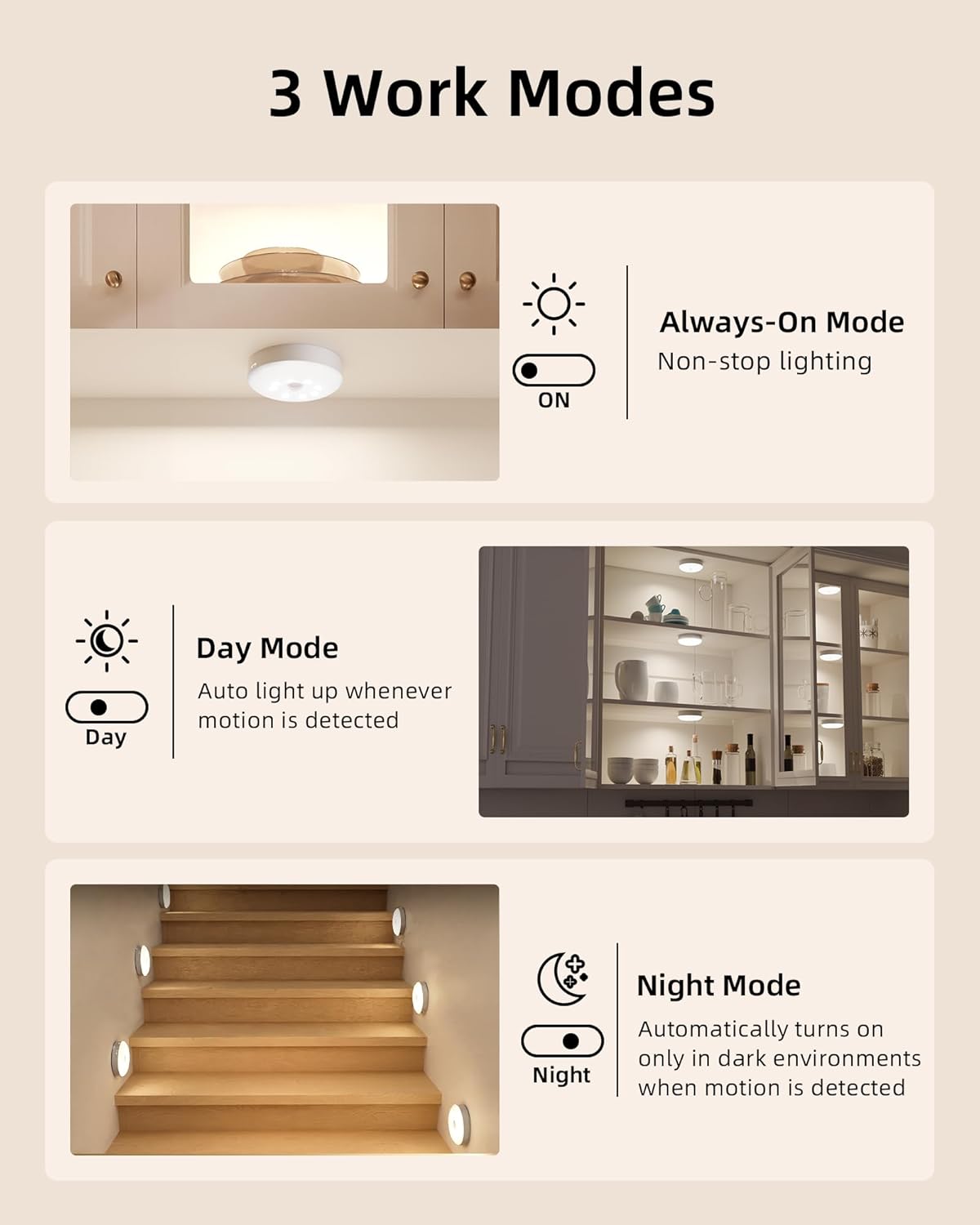 EZVALO 6-Pack Under Cabinet Lighting, Rechargeable Motion Sensor Puck Lights with Remote, 3 Color Temps &12 RGB Colors, Magnetic Stick on Light, Dimmable Under Counter Lights for Kitchen, Shelf, Stair