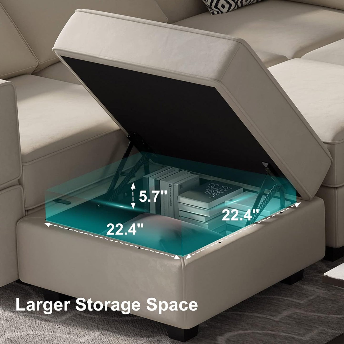 Belffin Modular Sectional Sofa with Ottomans Velvet Reversible Chaise Sleeper Bed Storage Seat Grey…, MD-S-1