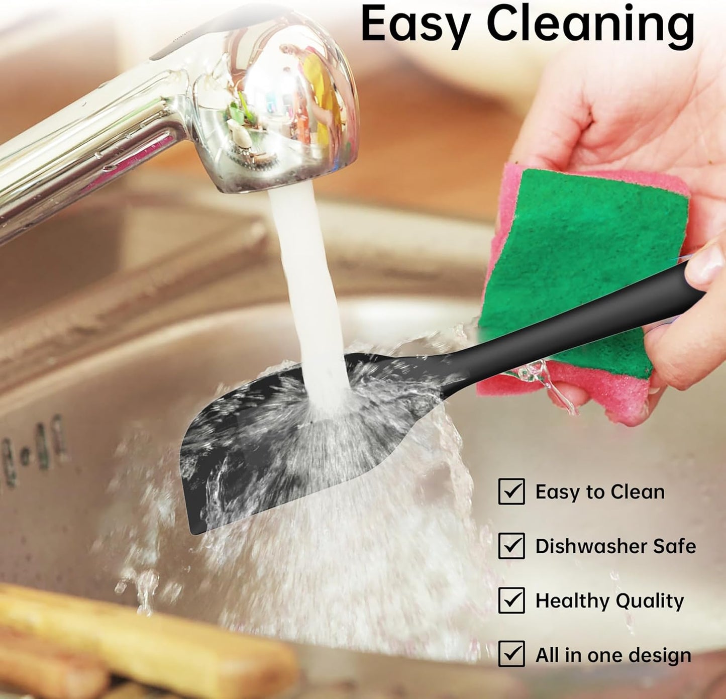 Barsone 4-Piece Silicone Spatula Set( Heat Resistant 446°F Food Grade BPA Free, Nonstick Cookware Safe Dishwasher Safe Kitchen Tools for Baking, Cooking, Stirring, Black)