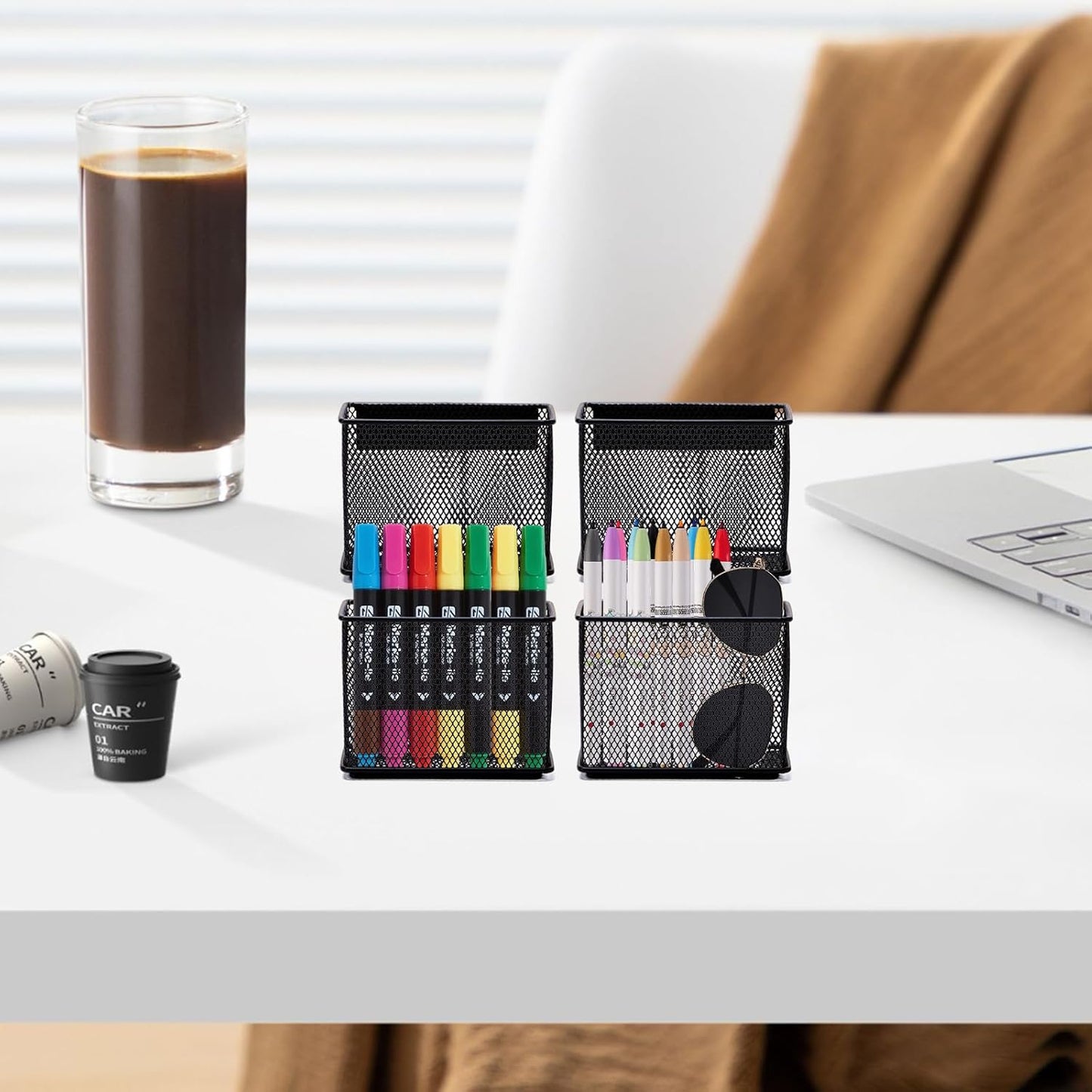 4.5' × 2.2'' × 3.5'' Magnetic Basket for Whiteboard Black Magnetic Basket for Fridge Magnetic Organizer Holder with 4 Strong Magnets Magnetic Holder for Refrigerator Locker,Set of 4