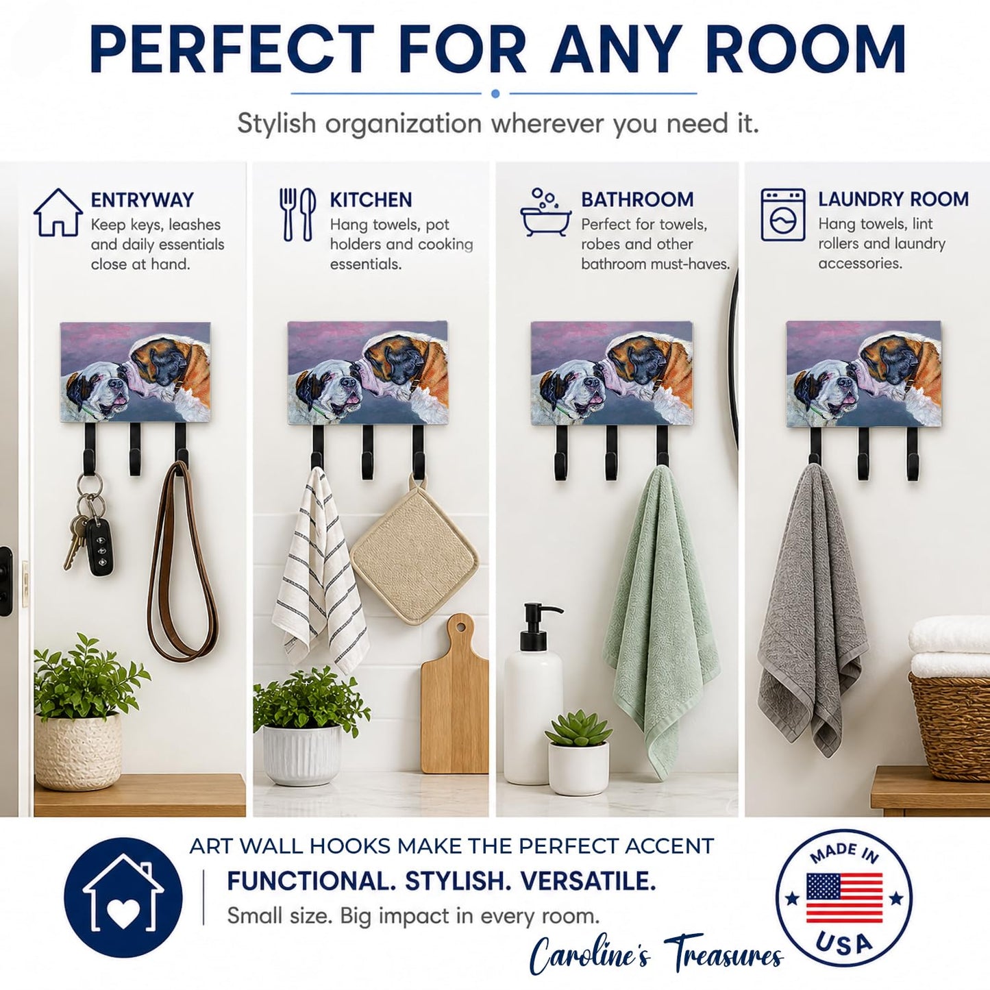 Caroline's Treasures 7332TH68 Saint Bernard Whisperear Leash or Key Holder, Wall Hooks, Key Hooks