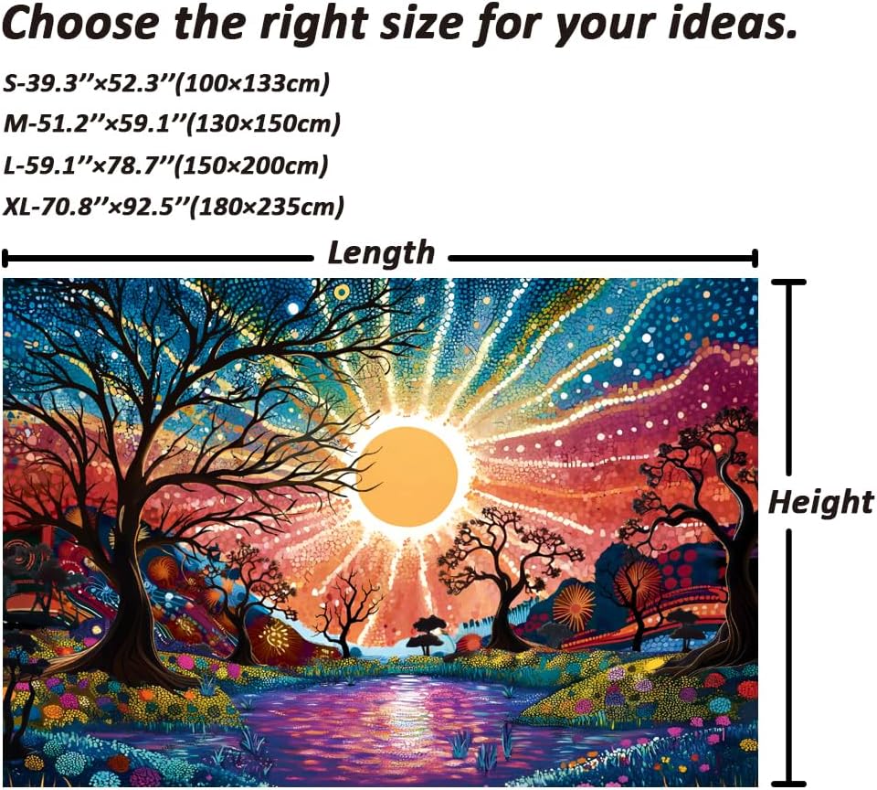 Serborlur Tree of Life Tapestry Trippy Sun Forest Tapestries Colorful Starry Sky Tapestries Hippie Nature Landscape Wall Tapestry Aesthetic Vintage Wall Hanging for Bedroom (70.8" x 92.5")