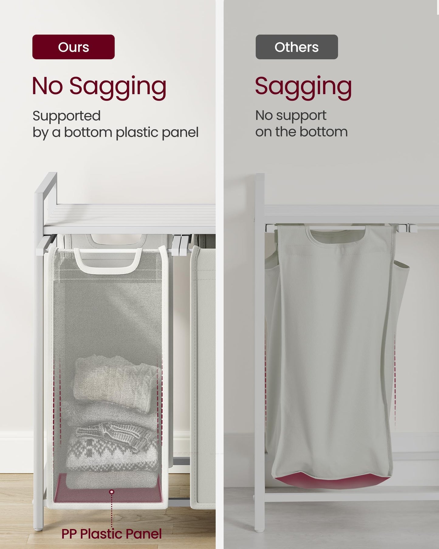 VASAGLE Laundry Hamper, Laundry Basket, Laundry Sorter with 3 Pull-Out and Removable Bags, Shelf