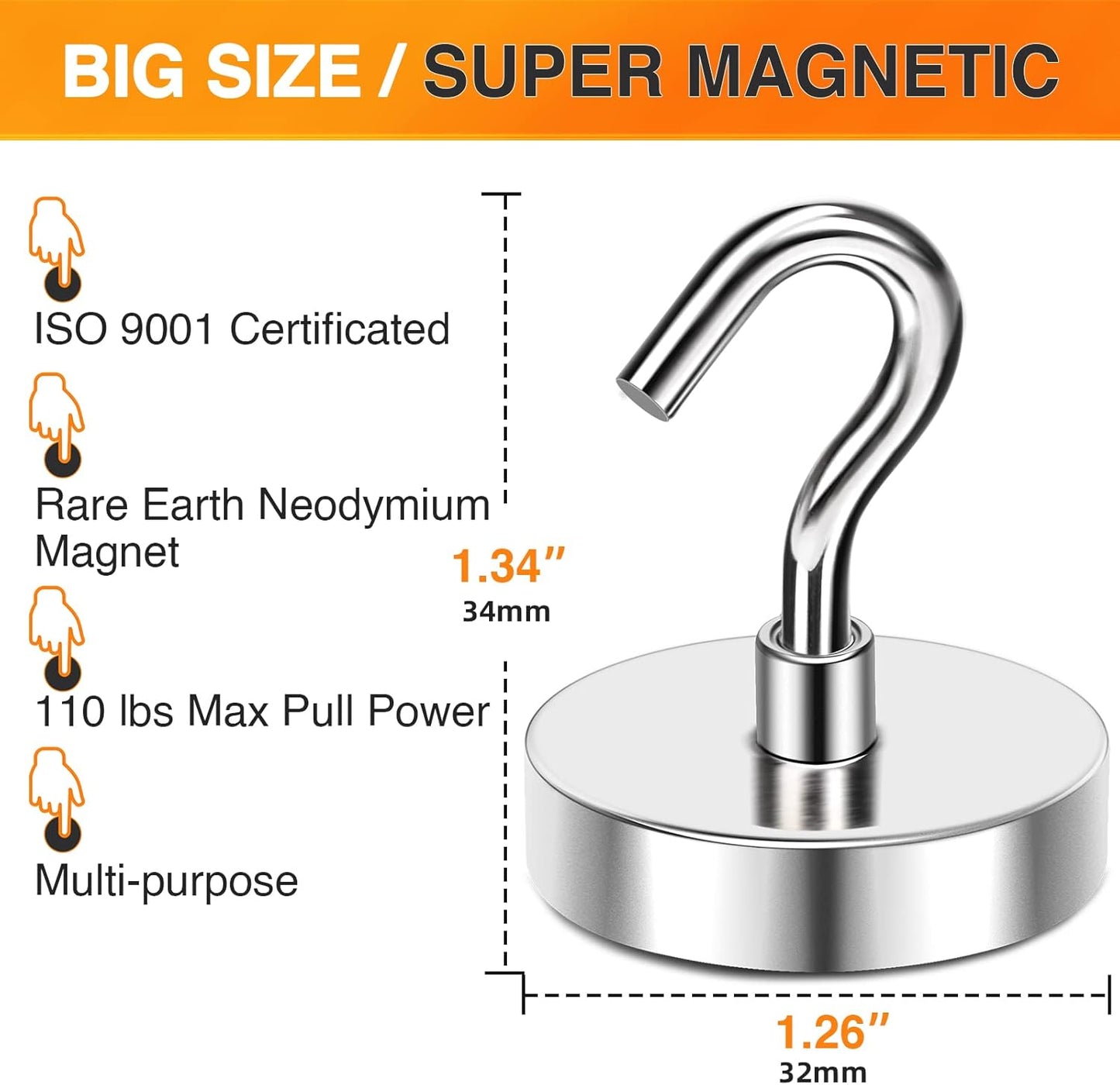 MIKEDE Strong Magnetic Hooks, 110Lbs Heavy Duty Magnetic Hooks for Cruise Cabin, Neodymium Earth Magnets with Hooks for Hanging, Super Metal Industrial Magnetic Hanger for Grill, Cruise, Storage