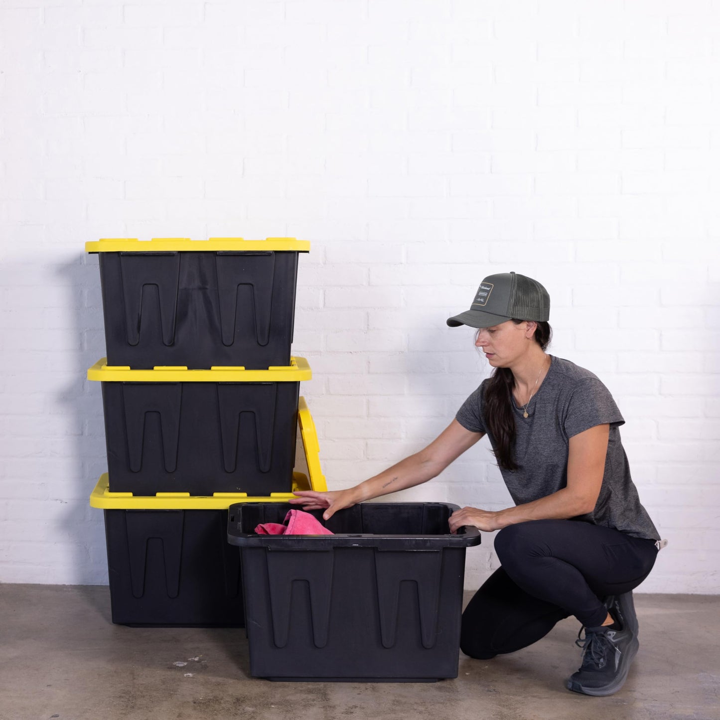 Plastic 23-Gallon Storage Tote with Lockable Lid, Stackable Tough Regular-Duty Bin for Garage