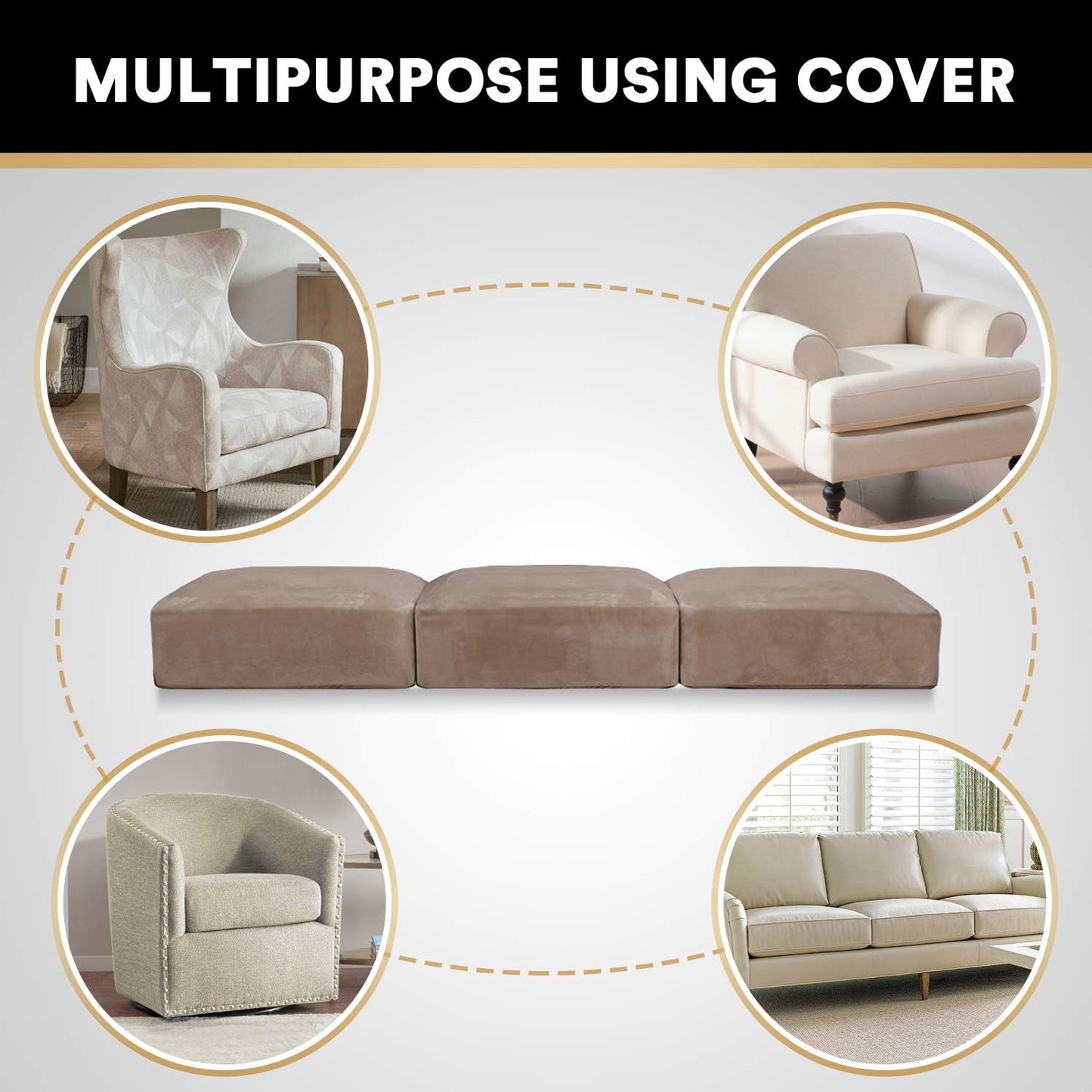 PrinceDeco Velvet Stretch Couch Cushion Cover Soft Cushion Slipcover for Chair Loveseat Sofa Furniture Protector Seat Cushion Sofa Cover (Each Width Up to 29.5", Taupe)