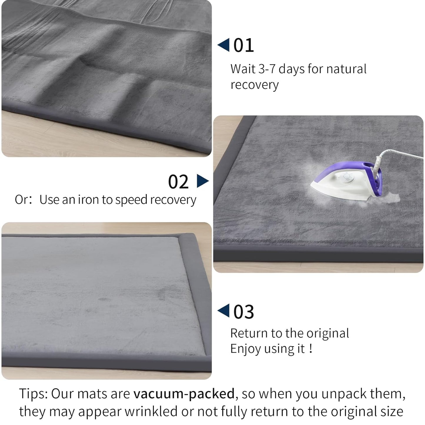 ACOMOPACK Baby Play Mat for Floor 1.3" Thick Memory Foam Play Mat 79"×157" Tummy Time Crawling with Non-Slip Bottom for Living Room,Nursery,Soft Velvet Playpen Mats for Kids,Infants(Dark Grey)