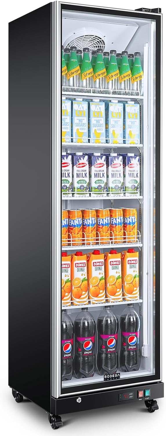 BODEGACOOLER Commercial Beverage Refrigerator Glass Door,18.1 Cu.Ft Commercial Display Merchandiser Fridge,Upright Display Bar Cooler with Soft LED Light,Adjustable Shelves,Aluminum Door,Black