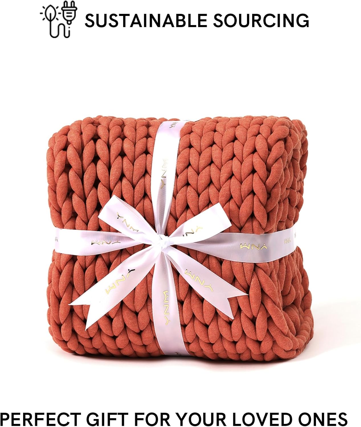 YnM Chunky Throw Blanket, Medium-Weight, Hand Knitted, Skin Friendly, Ventilated and Breathable, Machine Washable, Home Décor Piece for Couch, Sofa and Bed (Exotic Orange, 40x50 Inch)