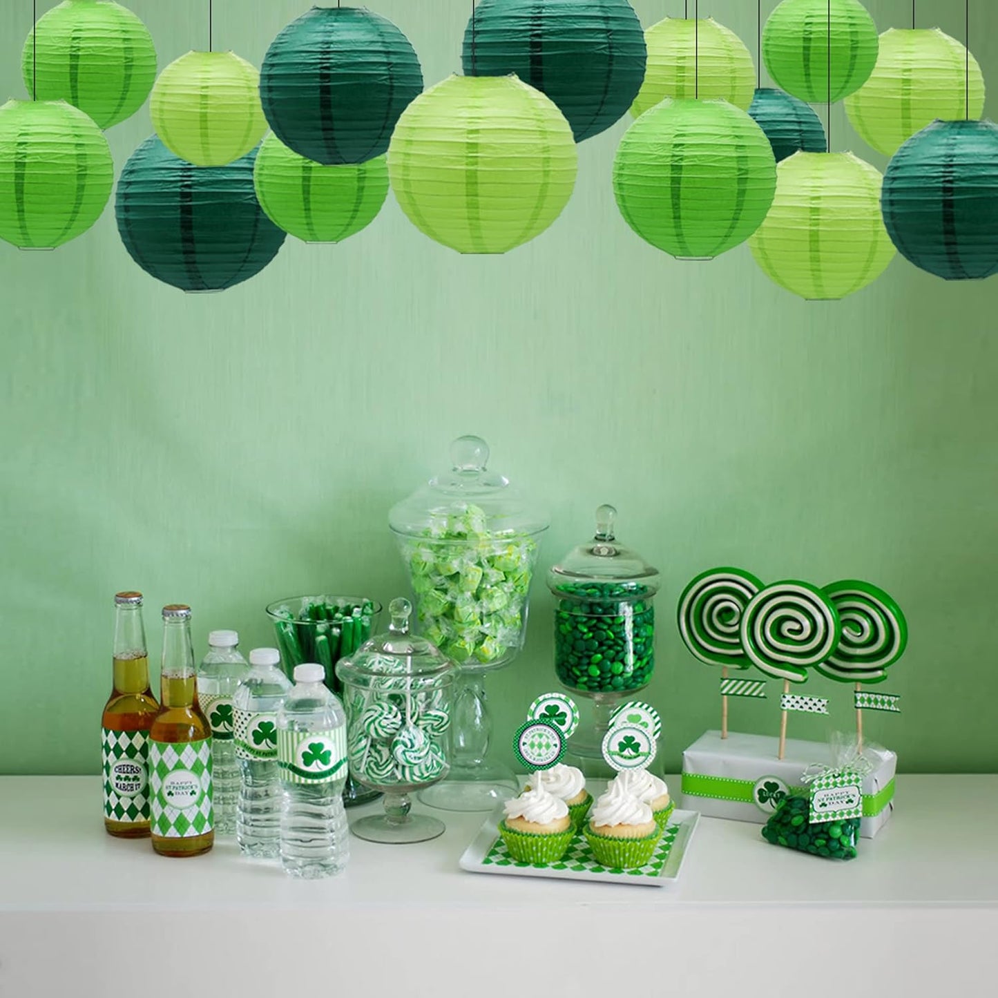Paper Lanterns Party Decorations Green - Hanging Paper Lanterns Indoor Outdoor - Football Theme Birthday Baby Shower Graduation Wedding St. Patrick's Day Party Supplies, 15pcs
