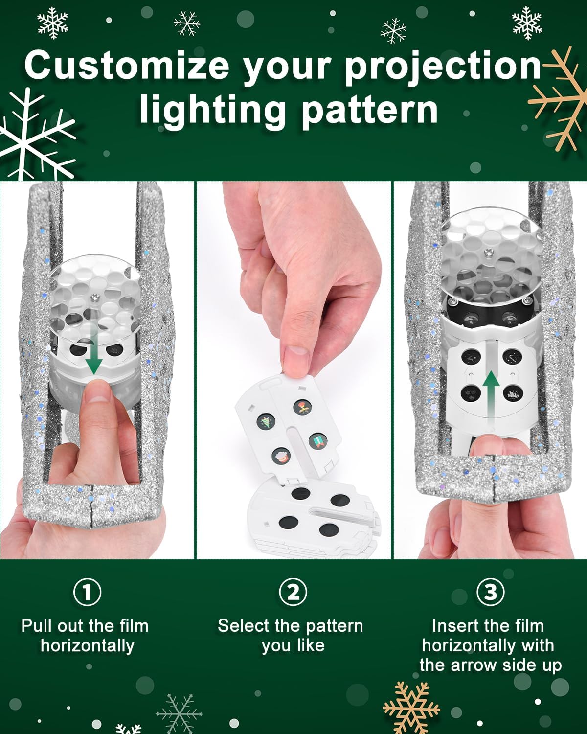 Kesfitt Christmas Tree Topper with 10M Colorful Light Cord, Tree Top Star Decoration with 6 Projection Modes, Silver Tree Topper Lighted 3D Glitter Dynamic Projection for Xmas Party Holiday