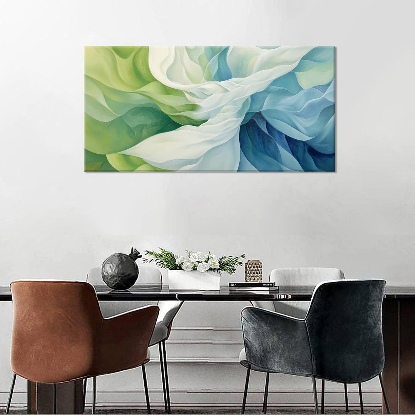 LASMOND Abstract Lines Wall Art for Living Room Canvas Prints Aqua Turquoise Blue Green Artwork Paintings Decor Bedroom Office Girl Woman (30x16 Inches)