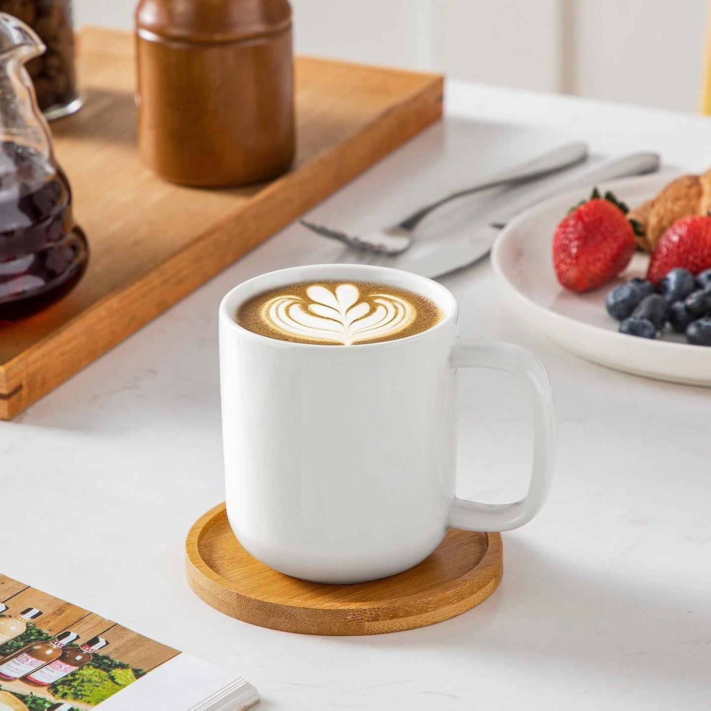 vancasso Porcelain Coffee Mugs Set, 12 oz Ceramic Coffee Cups for Latte Hot Tea Cappuccino Cocoa Milk Cups Set of 6, Dishwasher & Microwave Safe, White