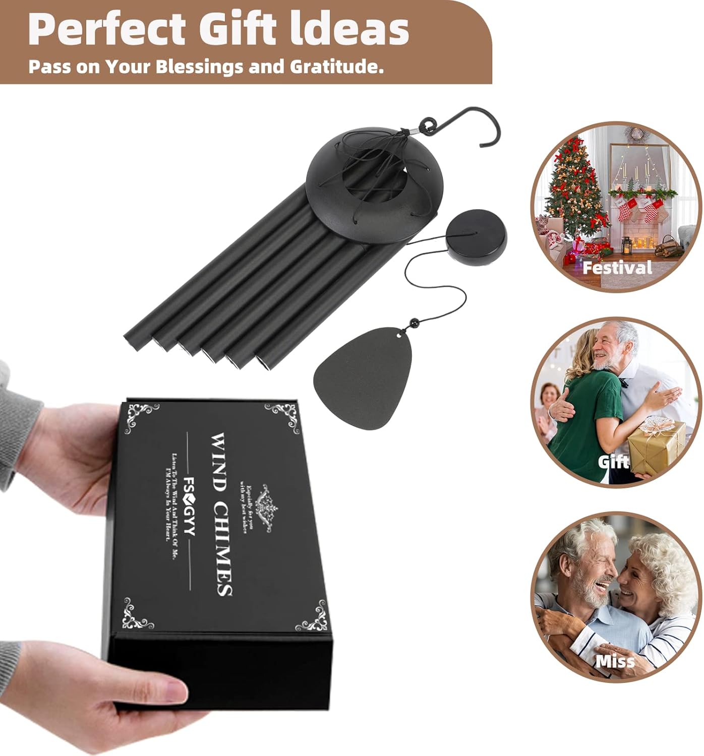 Wind-Chimes-Outdoor-Large-Decor, Deep Tone Soothing Melodic Tones Windchimes, Wind Chimes for Outside, Memorial Wind Chime Best Gift for Mom Women Grandma Neighbors(32" Black)