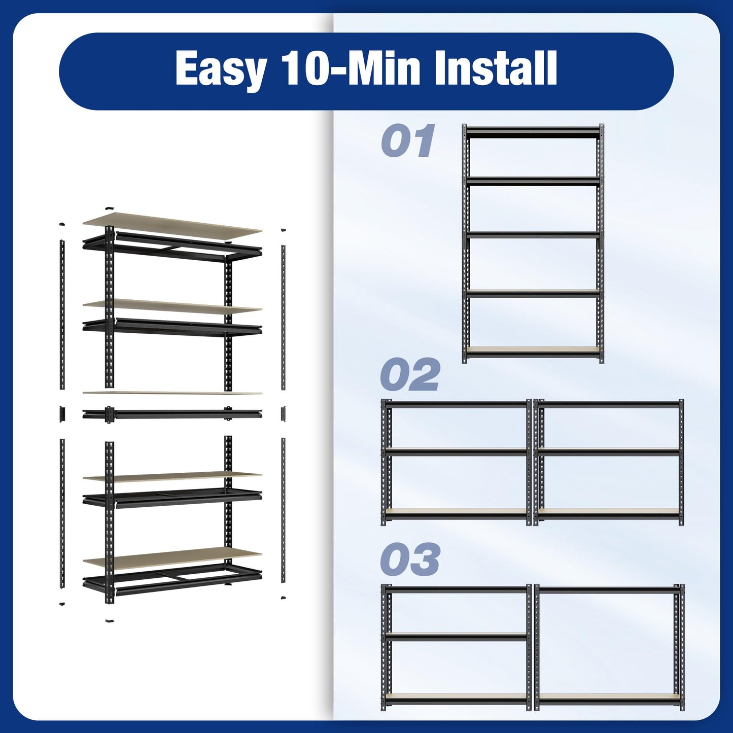 WORKPRO 5-Tier Storage Shelf, 72" H Heavy Duty Adjustable Garage Shelving Unit 2180LBS Capacity