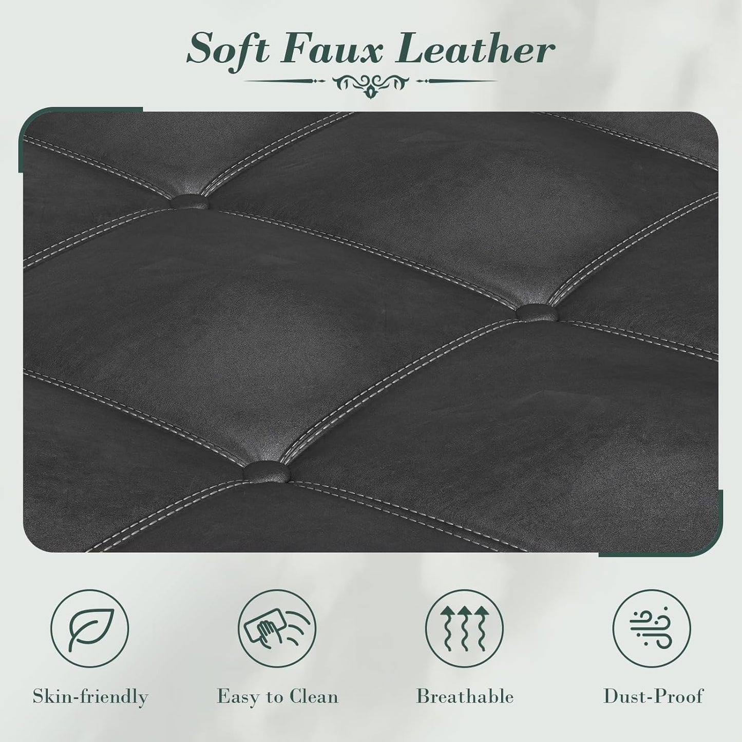 Apicizon 51”Storage Benches, Queen Size Faux Leather Bed Bench with Tufted Button, Upholstered Bench with Rolled Arm and Vintage Rivets for Foot of Bed, Living Room, Entrance,Black