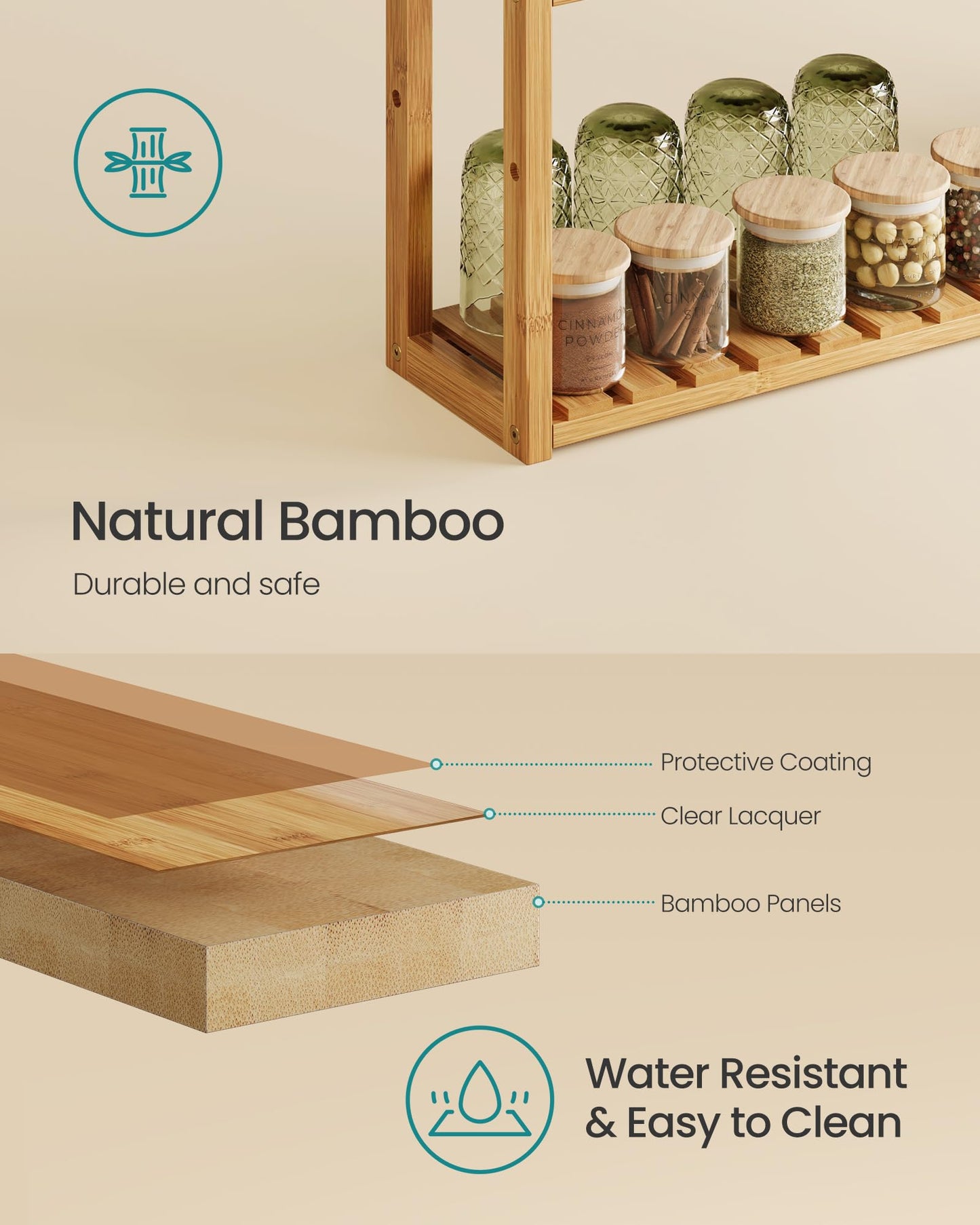 SONGMICS Bamboo Bathroom Shelf, 3-Tier Adjustable Plants Rack, Wall-Mounted or Stand, in the Living