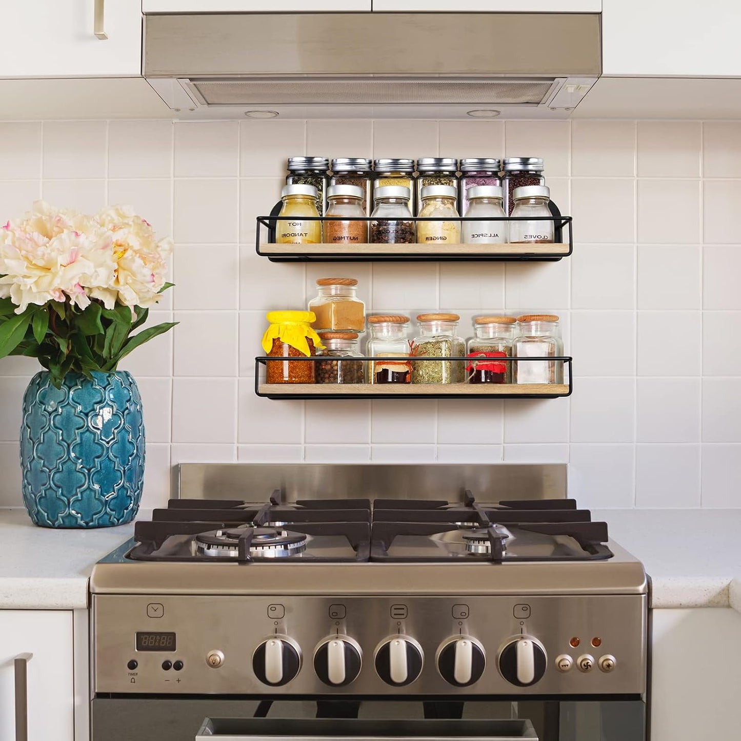 TJ.MOREE 2 Pack Spice Rack Wall Mount Rustic Style Hanging Spice Organizer for Wall, Kitchen Spice Storage