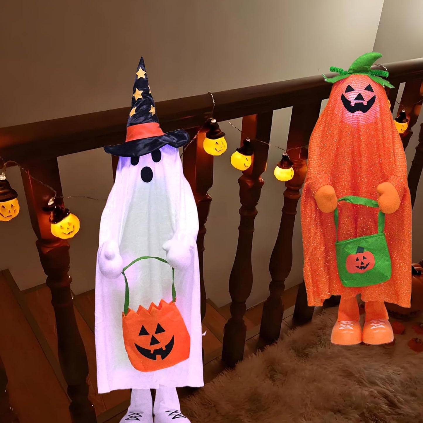 32" Front Porch Light up Halloween Pumpkin Figure Décor, Kit Standing Trick or Treat Indoor and Outdoor Decorations-Pumpkin